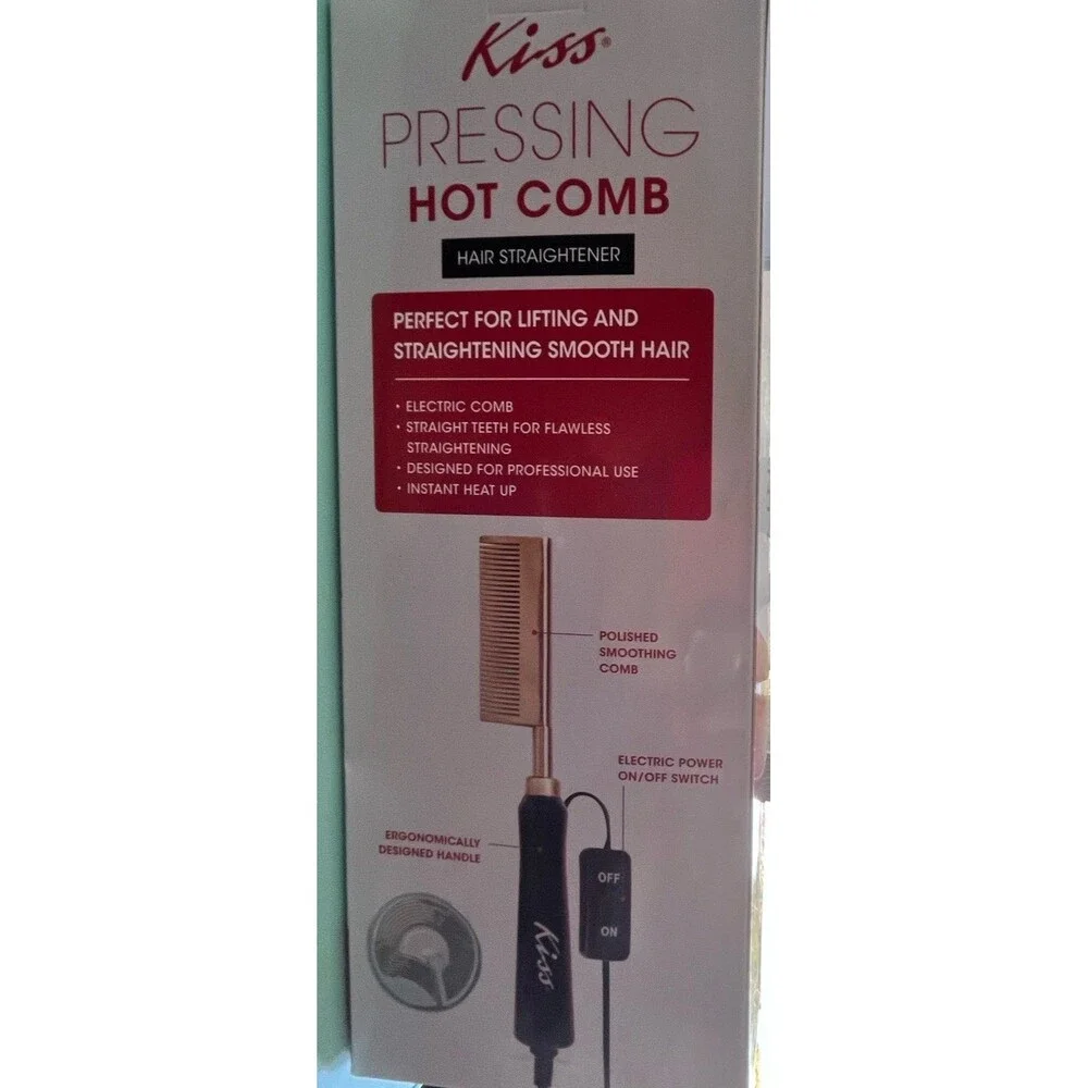 Kiss Pressing Hot Comb Hair Straightener Comb 500°F Ergonomic Handle DA04